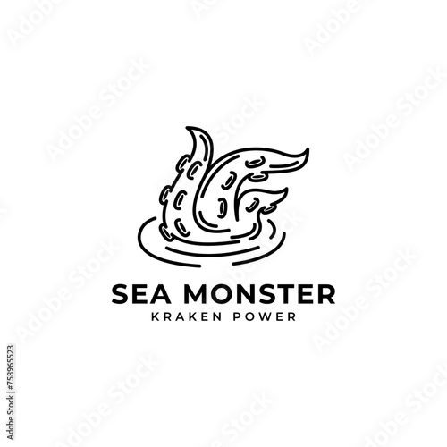 Sea Monster Kraken Octopus Tentacles Emerging From the Surface of Seawater Logo Icon Vector Illustration