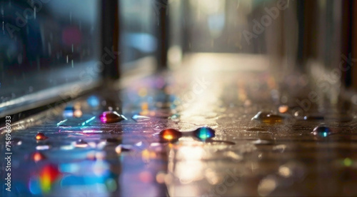 Multishade color water droplets cascade like liquid jewels, each one a prism of hues reflecting the brilliance of the world around them, creating a mesmerizing mosaic of nature's artistry. 