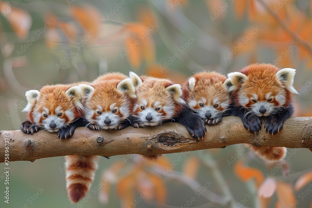 Red Panda Baby group of animals hanging out on a branch, cute, smiling, adorable Red Panda Baby group of animals hanging out on a branch, cute, smiling, adorable