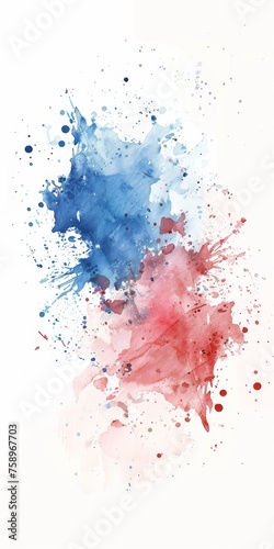 Clash of cobalt and crimson watercolor splashes, creating an abstract battle on a white backdrop.