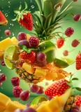 Hyperrealistic Tropical Fruit Explosion Radiating Freshness and Deliciousness with Dynamic Lighting