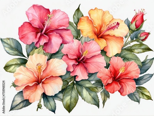 watercolor hibiscus illustration, hibiscus wallpaper, hibiscus hd wallpaper with watercolor style