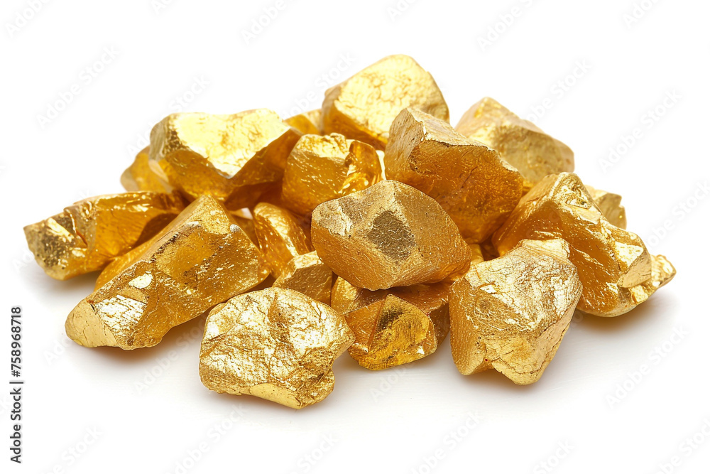 Gold Nuggets: Glänzende Fundstücke auf neutralem weißem Hintergrund für Wertanlagen Gold Nuggets: Glänzende Fundstücke auf neutralem weißem Hintergrund für Wertanlagen