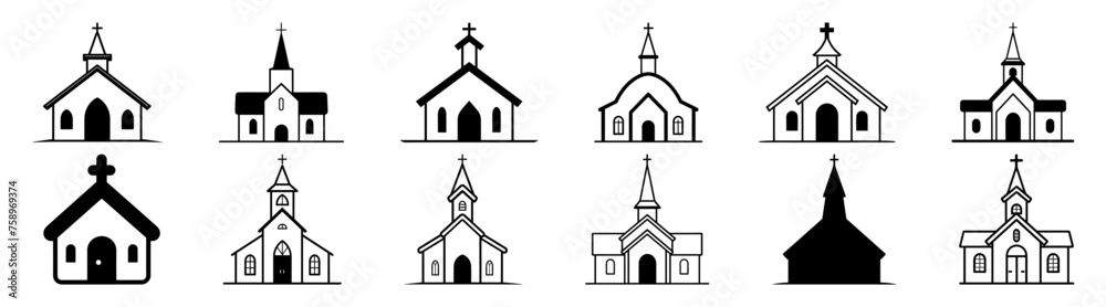 Church silhouette set vector design big pack of illustration and icon