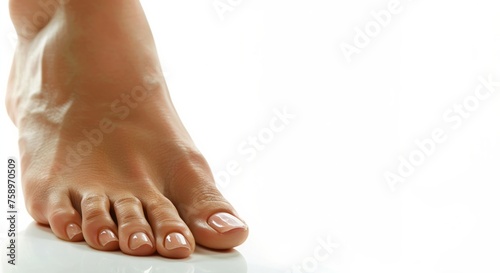 Close up Young woman's beautiful bare feet isolated on white background.