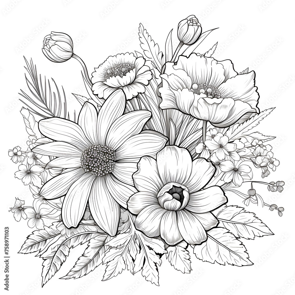 custom made wallpaper toronto digitalA beautiful flower bouquet. Coloring page for adult coloring book. Beautiful flower mosaic arrangement. Can be used for coloring, printing and card design