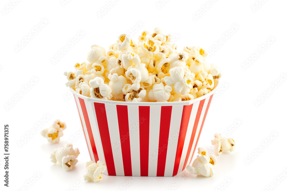 Popcorn striped bucket on white background Popcorn striped bucket on white background
