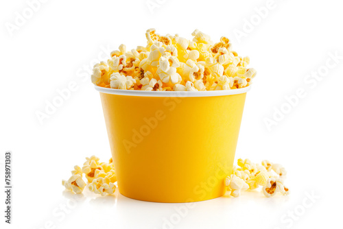 Cinema popcorn paper bucket on white background