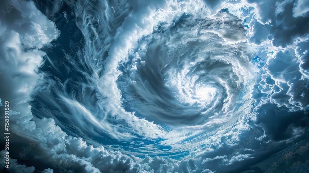 Grey-blue clouds in shape of vortex, full frame. It is natural ...