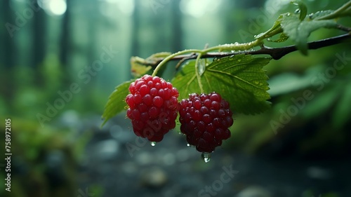 Bountiful Harvest  Juicy Raspberries Glistening on the Bough  Awaiting the Gentle Touch of Harvest  Nature s Bounty Captured in the Ripeness of Summertime Splendor.       