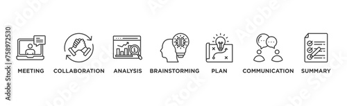 Brief banner web icon vector illustration concept for a briefing of business plan with an icon of meeting, collaboration, analysis, brainstorming, plan, communication, and summary	