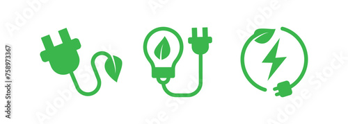 Electrical charge leaf and power plug sign. Plug and leaf eco concept icon symbol, vector illustration.