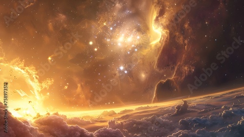 Golden Hues Solar System Rising at a Brighter Star