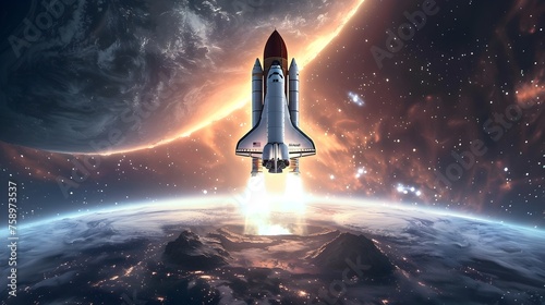 Space Shuttle Launching into Space in a Realistic Style