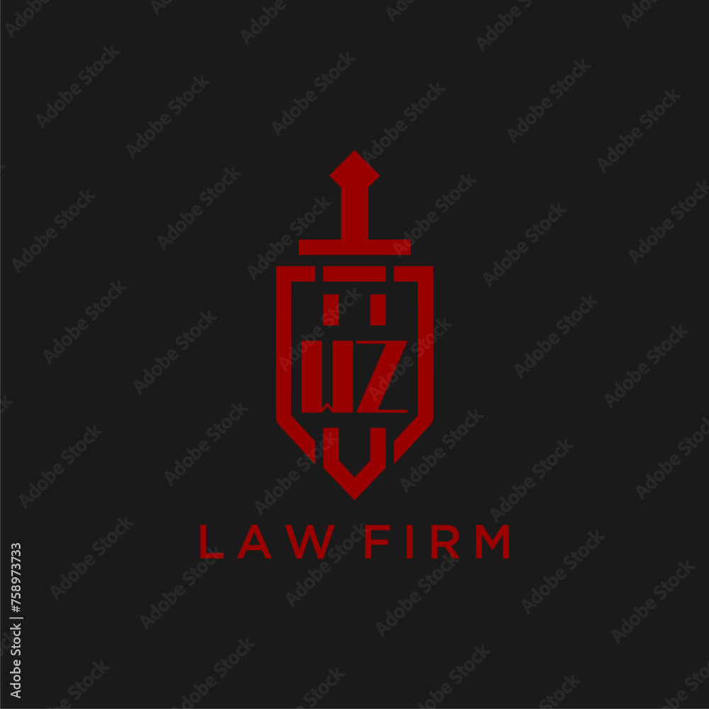 WZ initial monogram for law firm with sword and shield logo image WZ initial monogram for law firm with sword and shield logo image