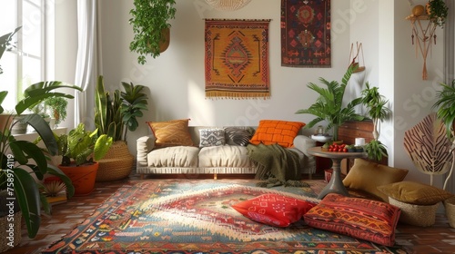 Boho-chic living space with...