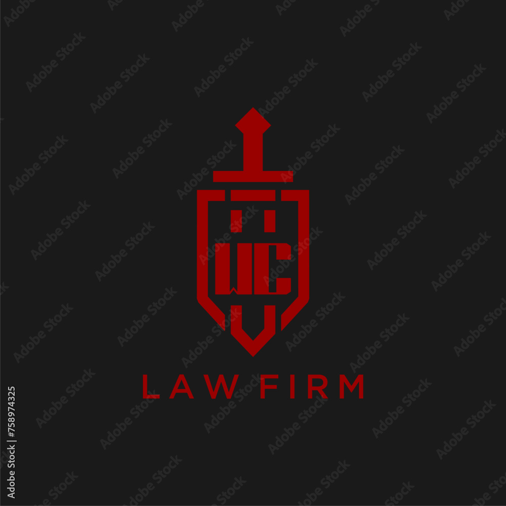 WC initial monogram for law firm with sword and shield logo image