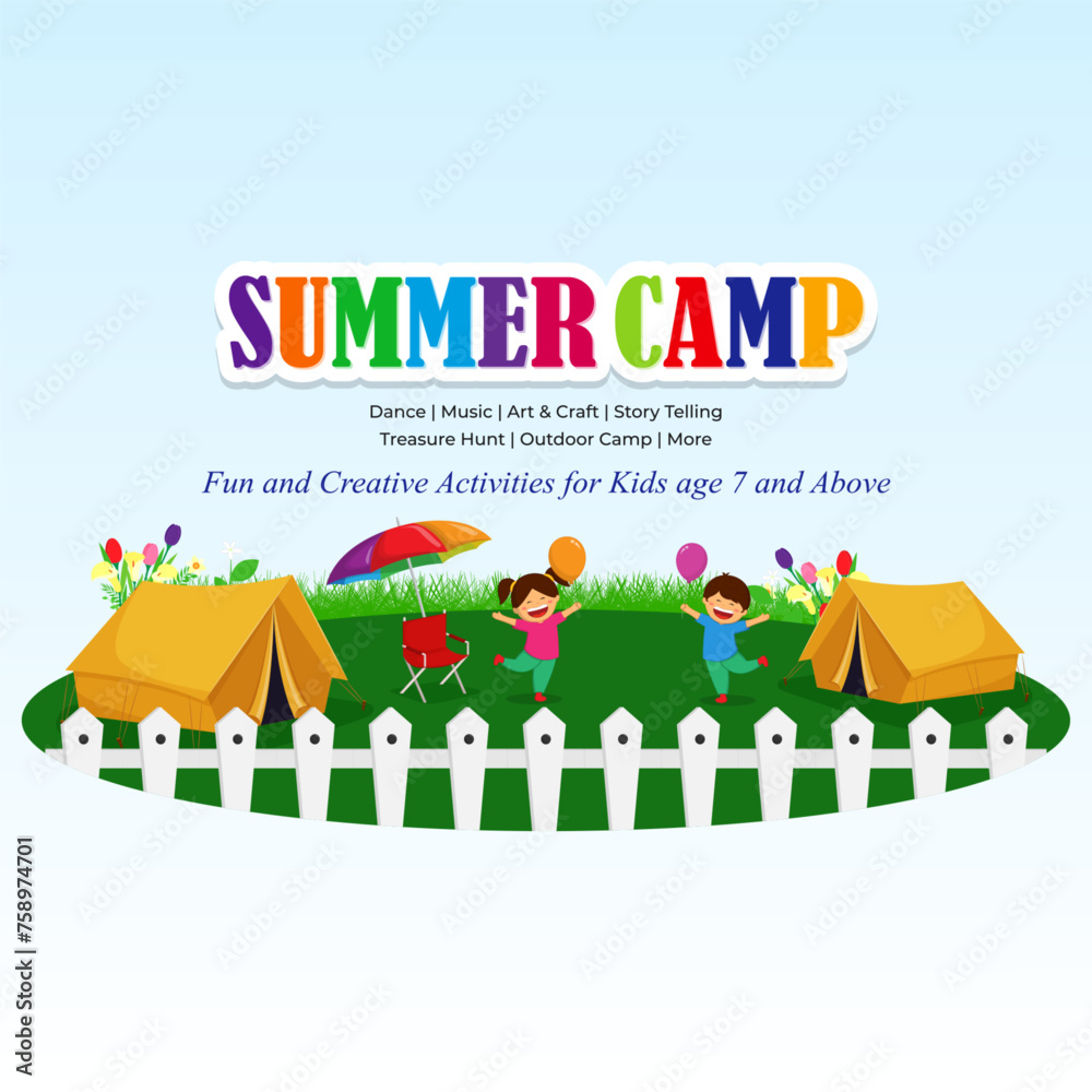 Vector illustration of Summer Camp social media feed template