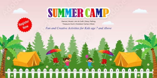 Vector illustration of Summer Camp social media feed template