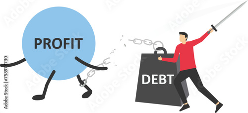 Cost reduction, cut expense to increase profit, improve business profitability by reduce spending, decrease investment fees, businessman using scissors to cut heavy cost burden and let profit run.

