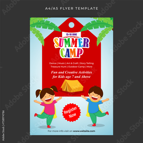 Vector illustration of Summer Camp social media feed A4 template