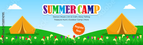 Vector illustration of Summer Camp social media feed template