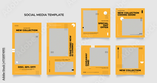 social media template banner blog fashion sale promotion. fully editable instagram and facebook square post frame puzzle organic sale poster. fresh yellow element shape vector background