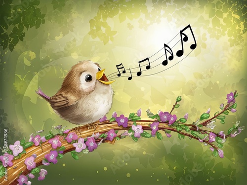 Songbird singing on branch