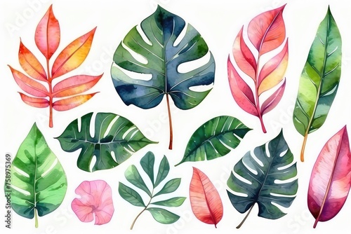 set of tropical leaves collection  tropical leaves background  tropical leaves set