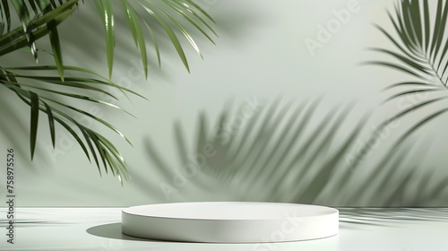 Minimalist Stage Design with White Table and Palm Tree