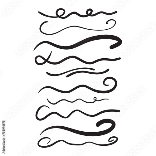 Hand drawn curly swish icon vector illustration, paint brush design element of swash, swoosh, swoosh underline swirl squiggle stroke illustration