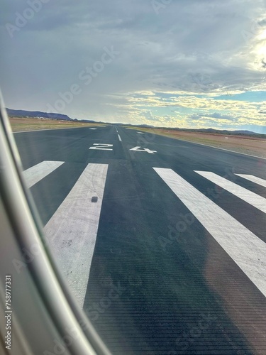 Airplane on the runway from inside