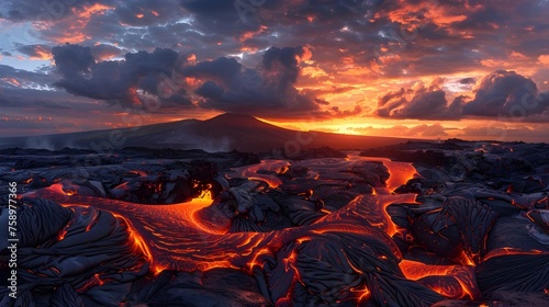 Lava Flow at Kuala Abbott Volcano, Hawaii A Spectacular Sunset Encounter