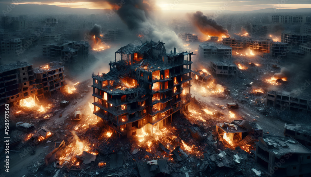 Catastrophic Urban Destruction with Buildings Ablaze