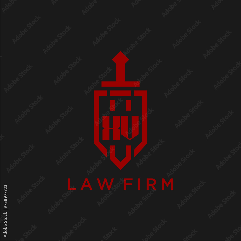XV initial monogram for law firm with sword and shield logo image XV initial monogram for law firm with sword and shield logo image