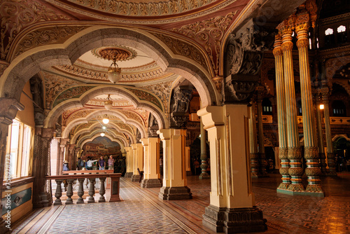 Interior view of Mysore Palace, Indian Traditional Architecture of Mysore Royal Palace Inside or view, Travel and tourism concept image, Tourist place to visit in Karnataka, India.