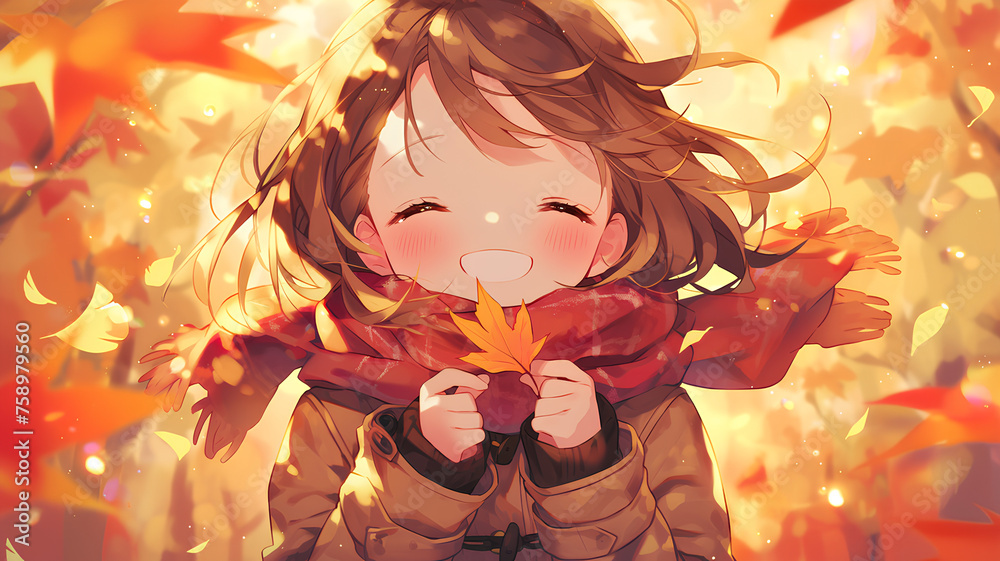 beautiful cute anime girls are out of autumn season
