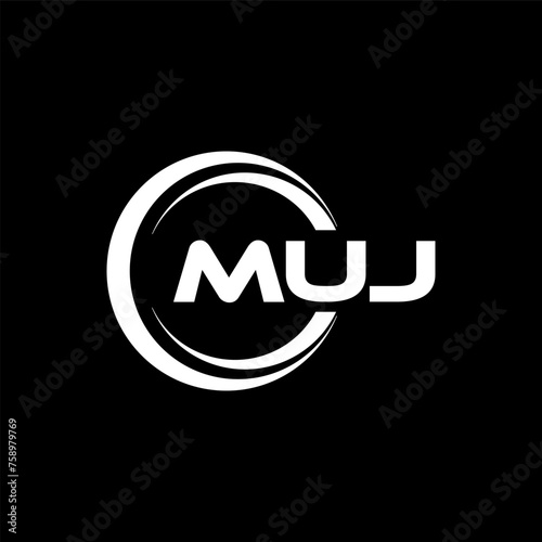 MUJ letter logo design with black background in illustrator, cube logo, vector logo, modern alphabet font overlap style. calligraphy designs for logo, Poster, Invitation, etc. photo