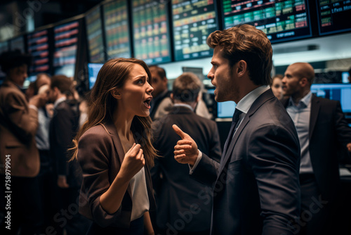 Open Outcry Trading Economy: Financial Professional Experts Engaged in Dynamic Exchange and Selling on Stock Market Floor © padnob