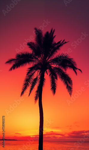 Silhouette of Palm Tree Against a Vibrant Red Sunset Sky  © augenperspektive