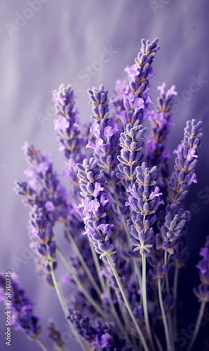 Vibrant Lavender Flowers Bouquet on a Soft Purple Background 