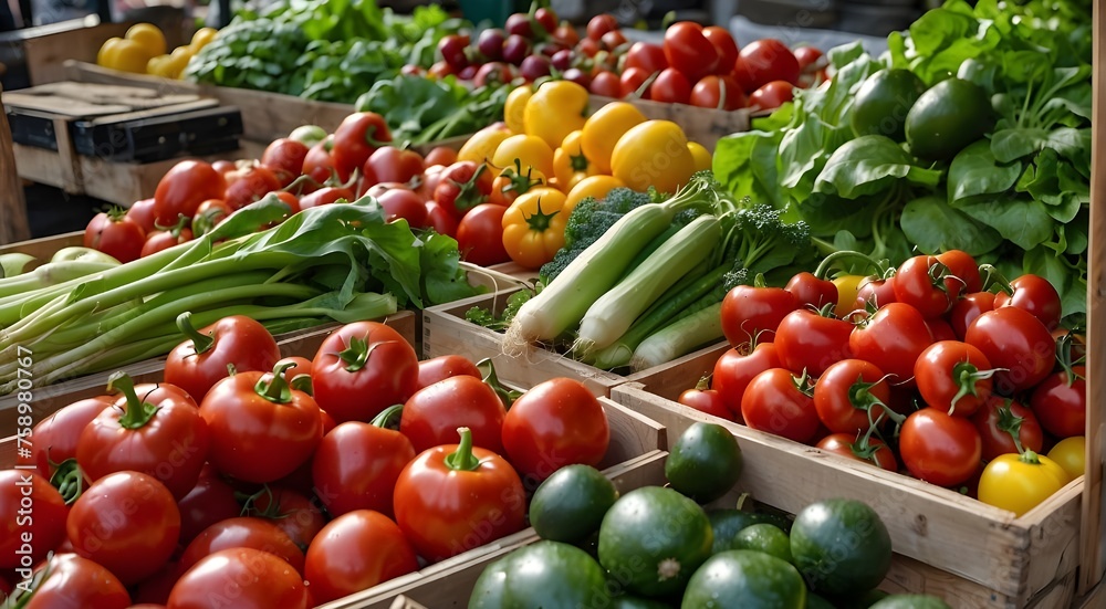 Rainbow-Colored Assortment of Fresh, Organic Fruits and Vegetables, Rainbow-Colored Display of Fresh, Organic Fruits and Vegetables,  Indulge in Fresh and Organic Vegetables at the Farmers Market.