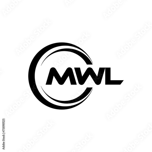 MWL letter logo design with white background in illustrator, cube logo, vector logo, modern alphabet font overlap style. calligraphy designs for logo, Poster, Invitation, etc.