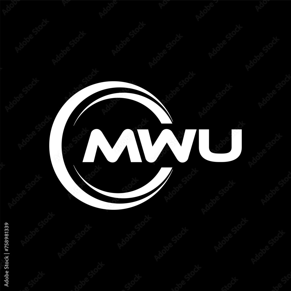 MWU letter logo design with black background in illustrator, cube logo, vector logo, modern alphabet font overlap style. calligraphy designs for logo, Poster, Invitation, etc.