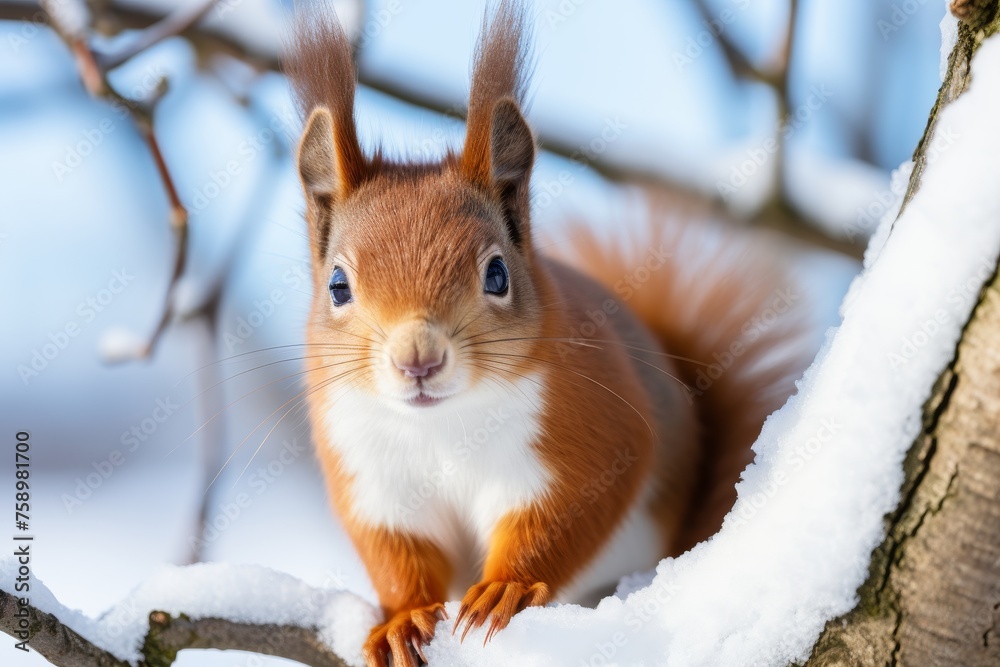 A squirrel perched on a tree branch, holding a walnut and looking surprised. A squirrel perched on a tree branch, holding a walnut and looking surprised.