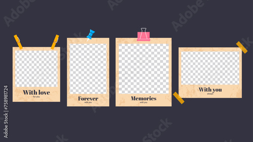 Polaroid photo frames in retro style. Realistic vector frames with media placeholders. Vintage Frame Cards. Photo Mockups.