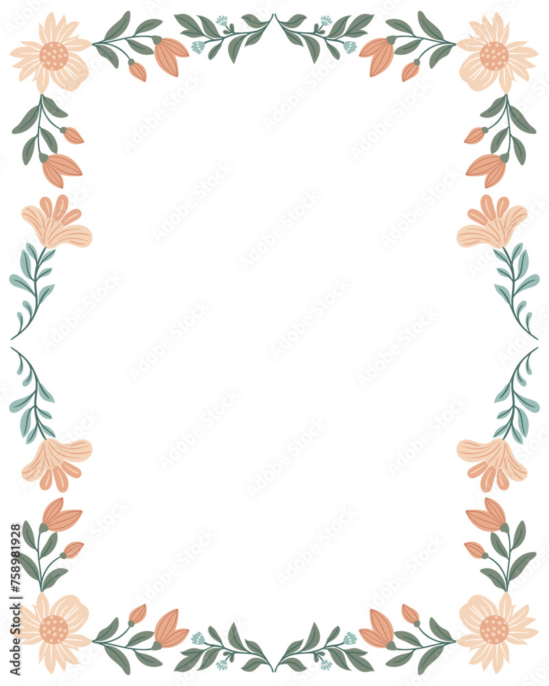 Postcard or poster made from folk art elements. Folk vector illustration, floral frame on white background. Hand drawn folk flowers. Scandinavian traditional motif Postcard or poster made from folk art elements. Folk vector illustration, floral frame on white background. Hand drawn folk flowers. Scandinavian traditional motif