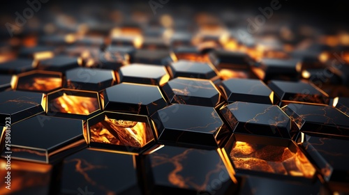 abstract metallic background with golden hexagons, Honeycomb Lava