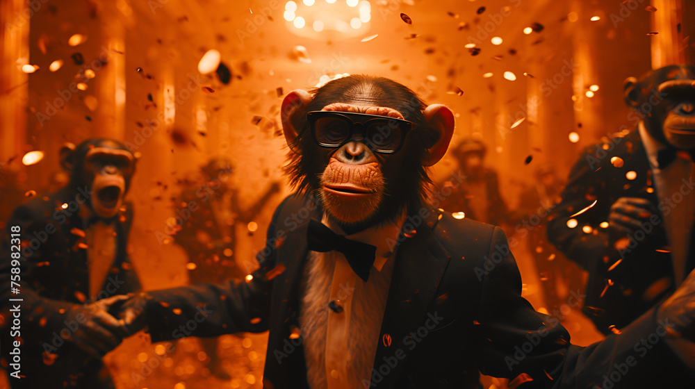 Monkeys in suits have a carnival after party