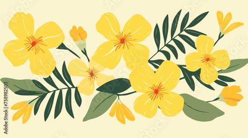 Illustartion of tropical flowers Yellow elder